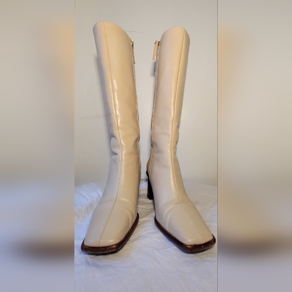 Alohas-East Cream Leather Knee High Boots